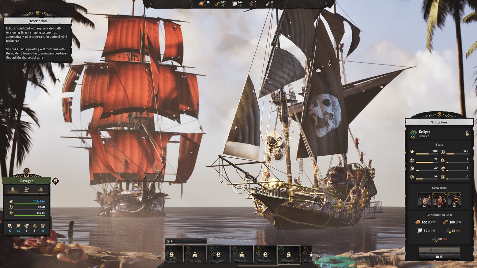 Ships and trade-pier interface in Corsair Cove
