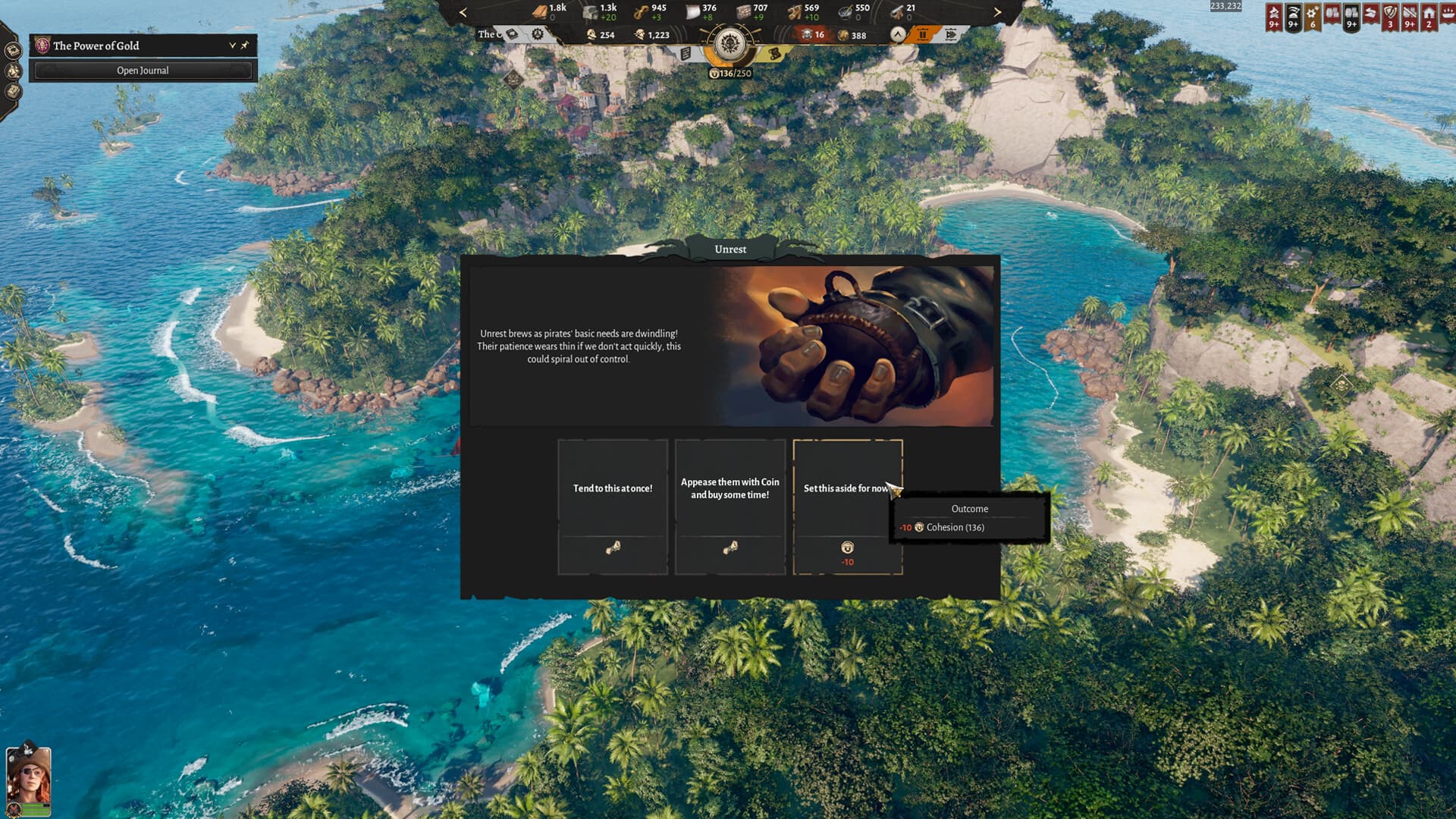 Gold-themed island event and reward choices in the Seven Seas